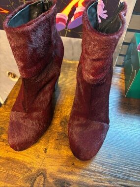rag & bone Burgundy Faux-Hair Ankle Heeled Boots